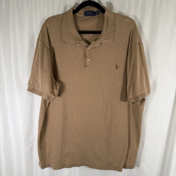 Polo Ralph Lauren Polo Men's 2XLT Tan Short Sleeve Collared Buttons - Picture 1 of 12